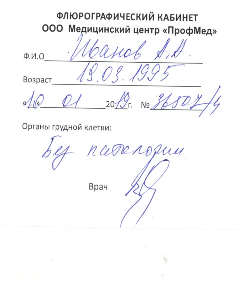 Справка о прохождении флюорографии (ФЛГ)